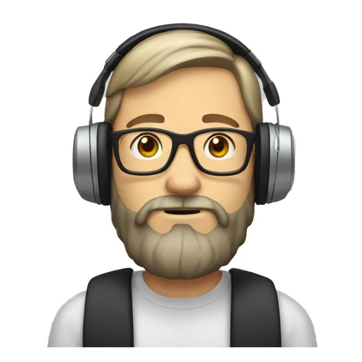 white male with beard, glasses, and headphones sticker