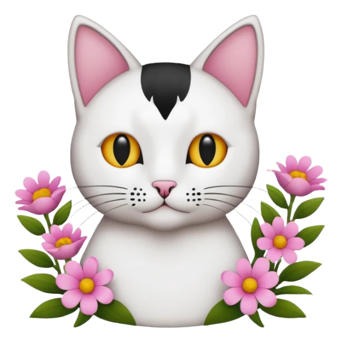 Modern outline icon of a cat with flowers sticker