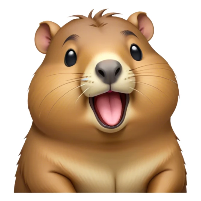 Cinematic Cute Yawning Capybara Portrait Emoji, Head tilted slightly with a dramatic, wide-open yawn, showcasing a plush, rotund body with a gently relaxed capybara face, including a short snout and subtly drooping ears, with drowsy, half-closed eyes rendered in exquisite detail; high shine, relaxed yet expressive, styled with a dash of playful natural charm, soft glowing outline, capturing the essence of a sleepy yet affectionate capybara that appears ready to stretch out for a peaceful nap! sticker