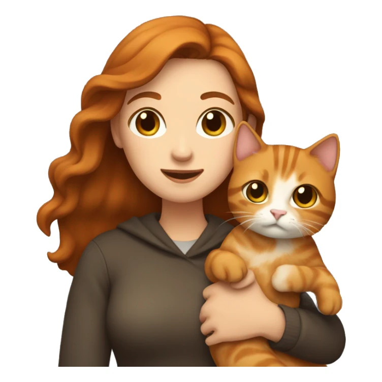 a woman with brown hair holds a ginger cat in her arms sticker