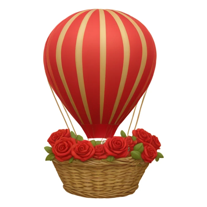 red hot air balloon and beige basket with roses sticker