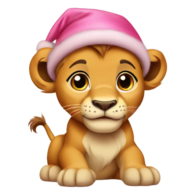 Baby Nala Lion King wearing Pink Christmas Hat sticker