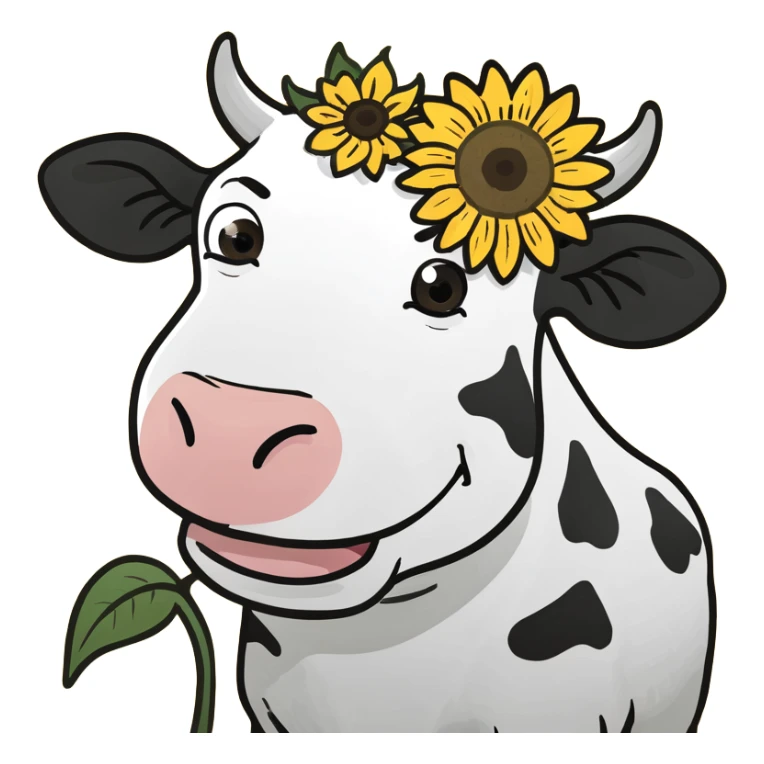 Happy cow with sunflower in hair sticker