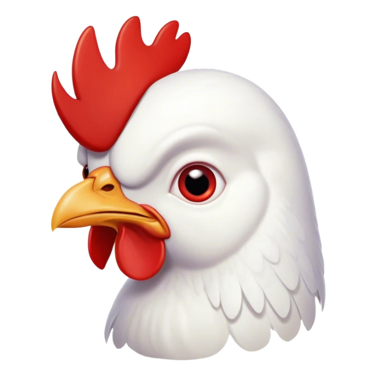 Cinematic Comical White Chicken Portrait Emoji, Head tilted dramatically with an exaggeratedly shocked or amused expression, featuring a sleek, immaculate white plumage with a prominent red comb, wide, expressive beady eyes filled with playful disbelief, Simplified yet hilariously expressive features, highly detailed, glowing with a slightly sassy glow, high shine, dramatic yet playful, stylized with an air of cheeky mischief, bright and endearing, soft glowing outline, capturing the essence of a spirited and over-the-top chicken, so meme-worthy it feels like it could cluck its way into internet fame instantly! sticker