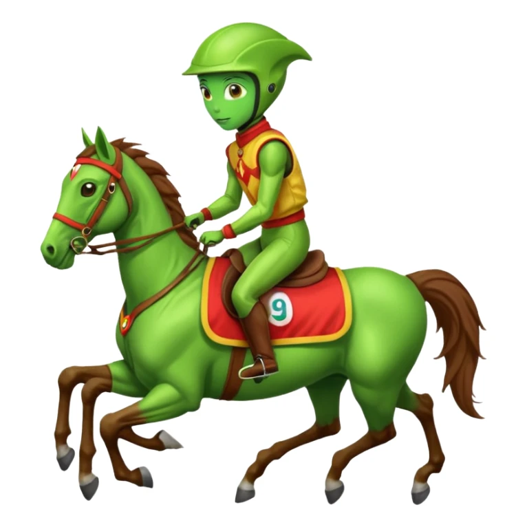 alien riding horse wearing racing cloth sticker