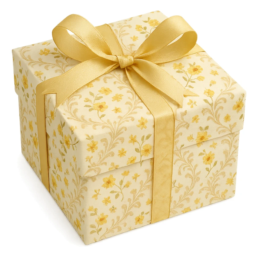 Elegant Rococo pale white yellow ditsy floral gift box  , remove background sticker