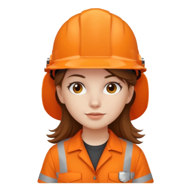 GAROTA BRANCA DE CABELOS CASTANHOS COMPRIDOS, UNIFORME DE TRABALHO LARANJA E CAPACETE LARANJA sticker