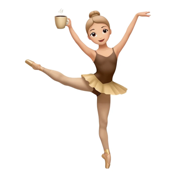 A dancer in a graceful pose with a coffee cup as a head sticker
