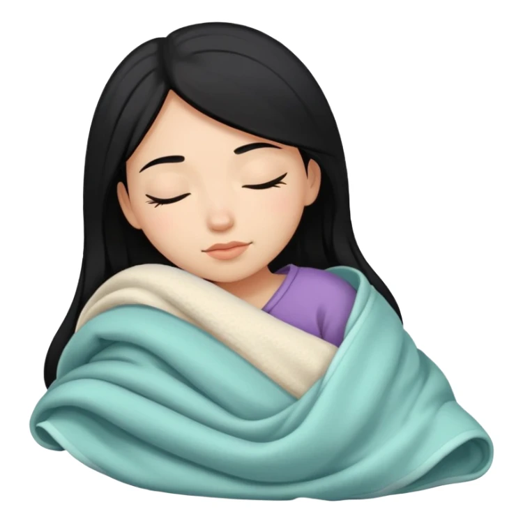 girl with black hair and light skin sleeping with blanket on sticker