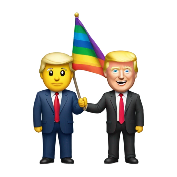 two men with a rainbow flag and donald trump sticker