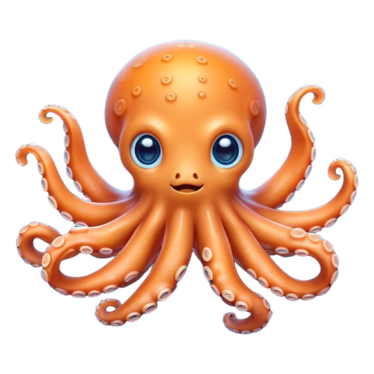 Cinematic Cute Octopus Portrait Emoji, Head tilted playfully and inquisitively, featuring a rounded, light orange body embellished with playful blue rings, eight adorably curling arms, and big, twinkling eyes full of wonder, Simplified yet irresistibly adorable features, highly detailed, glowing with a warm, inviting underwater glow, high shine, affectionate and lively, stylized with a touch of whimsical cartoon charm, soft glowing outline, capturing the essence of a mischievous yet loving octopus that seems as if it could bob out of the screen into your arms! sticker