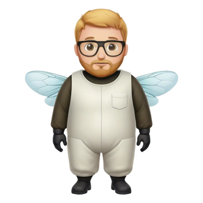 full body medium plus size male bee keeper with  short light strawberry blonde hair and goatee wearing glasses  sticker