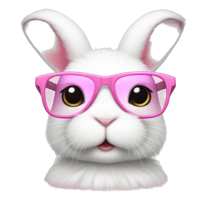 cute super fluffy white bunny with pink glasses sticker