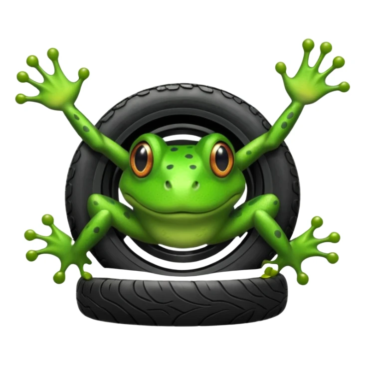 Frog head and legs but the body is a tire sticker