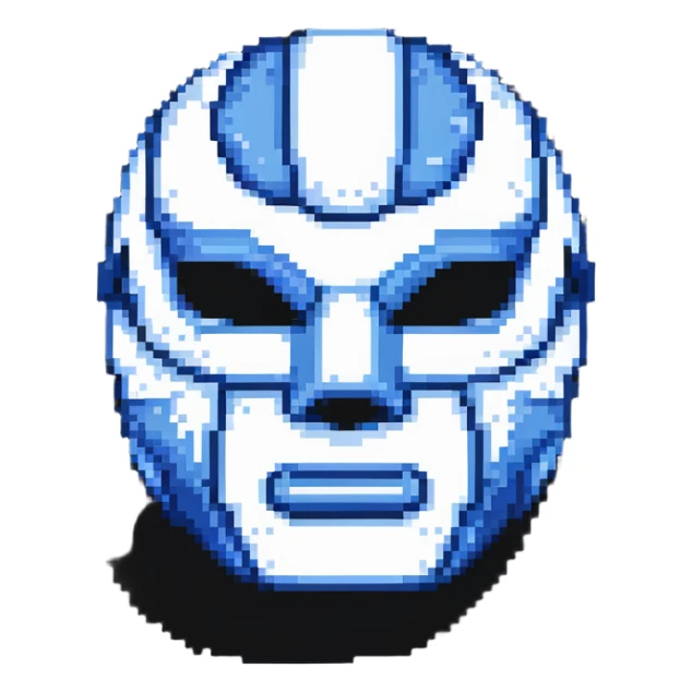classic blue and white luchador mask in pixel art style sticker