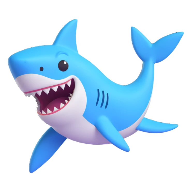 cute shark with waving fin and playful expression in 3D emoji style sticker
