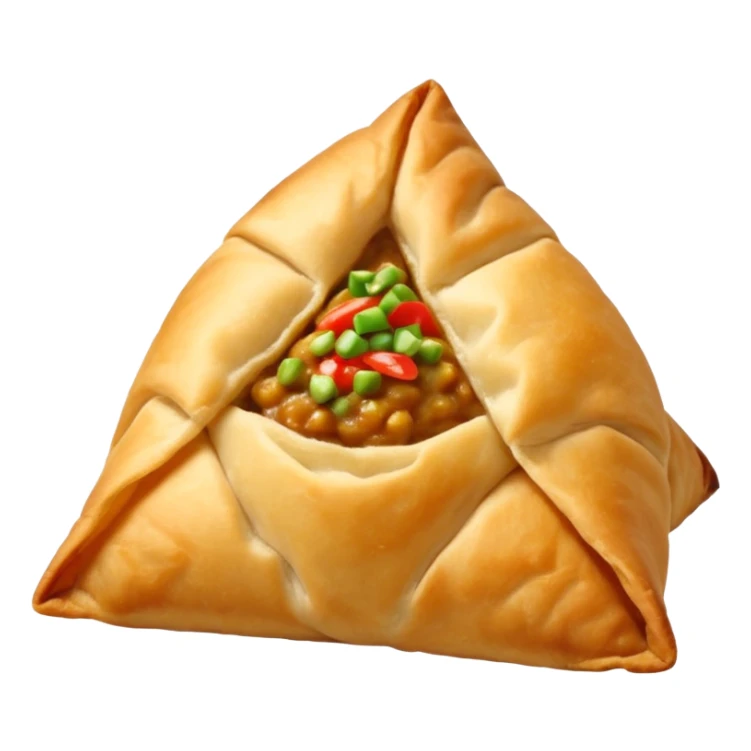 a samosa cut open, revealing spicy potato filling sticker
