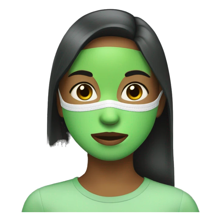 A girl wearing a green face mask sticker