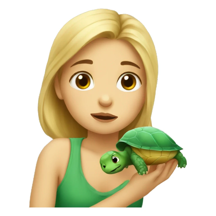 European girl kisses little turtle sticker