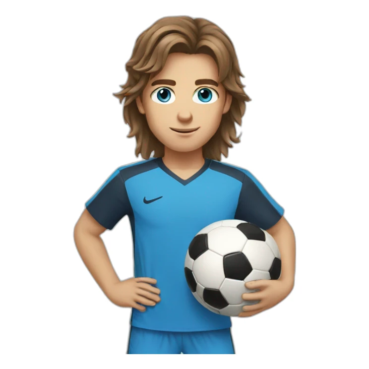 soccer boy brown long hair blue eyes sticker