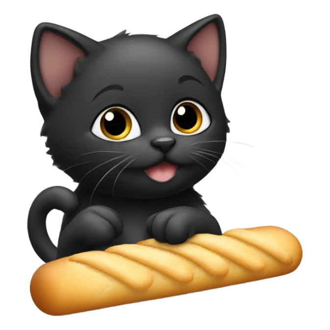 Black kitten eating an Italian breadstick  sticker