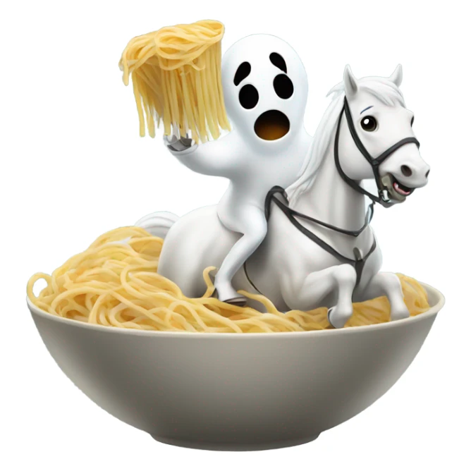 Ghost riding a horse with a bowl of spaghetti sticker