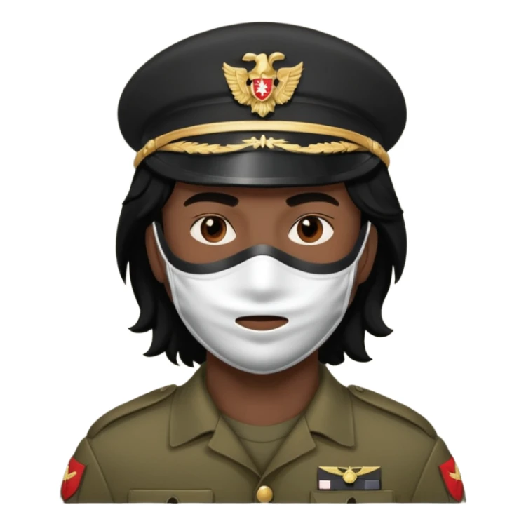 man soldier with black hair and wearing mask sticker