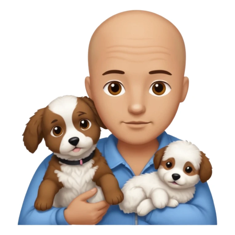 Bald guy, brunette and white puppy sticker