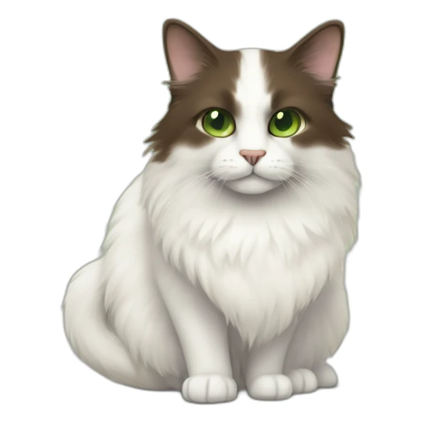 white fluffy bi-colour cat with dark brown ears and upper head, brown ears and green eyes sticker