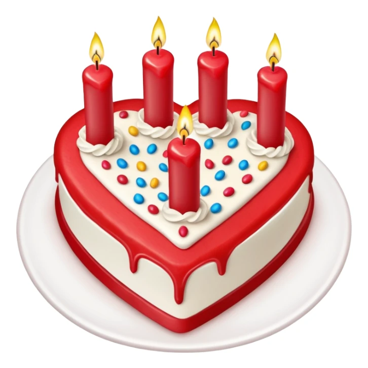 Red heartfelt reel we we saw v shaped birthday cake, top view, 4 candles sticker