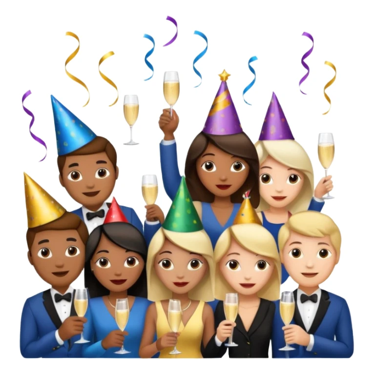 Women and men with a champagne cup new year sticker