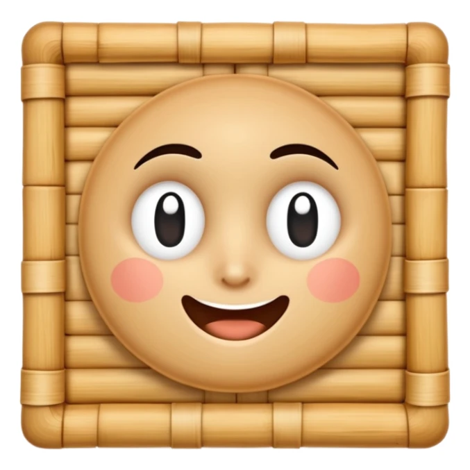 A 3D cartoon flat woven mat made of straw or bamboo strips, top-down view, soft shadow, Memoji-style. sticker