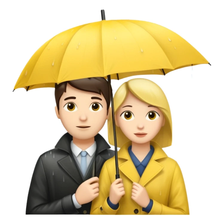 Couple under yellow umbrella, City Rain Scene. sticker