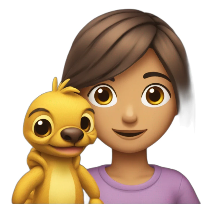 Stich y chica pelo castaño rizado sticker