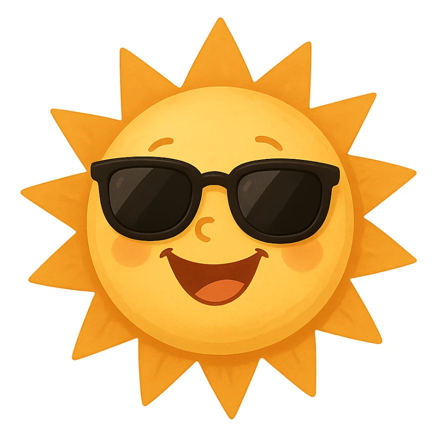 smiling sun with sunglasses, cheerful and bright, general style sticker