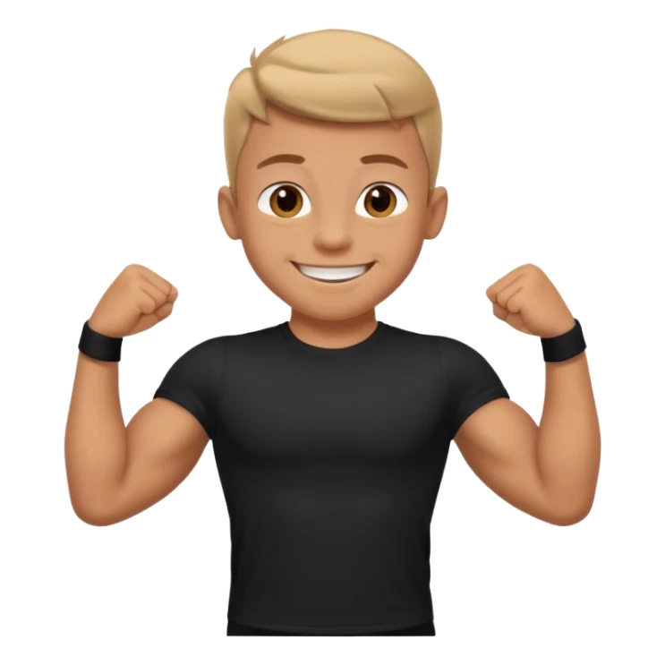 happy muscular young boy in black t shirt sticker