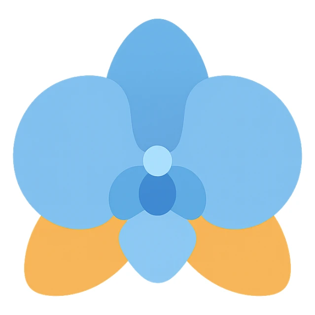 blue and orange colored orchid, icon style, clean and vibrant sticker