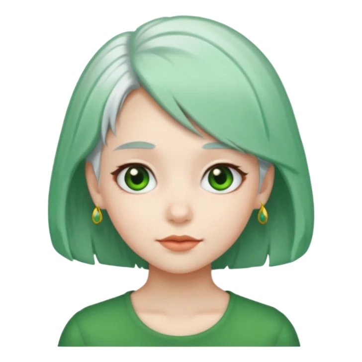 girl with white hair green hair clip sticker