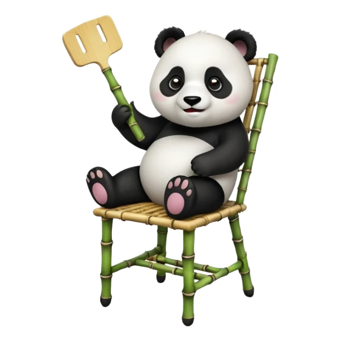 big playful panda testing durability of dining chair, expressive, clear subject focus, no background, emoji style sticker