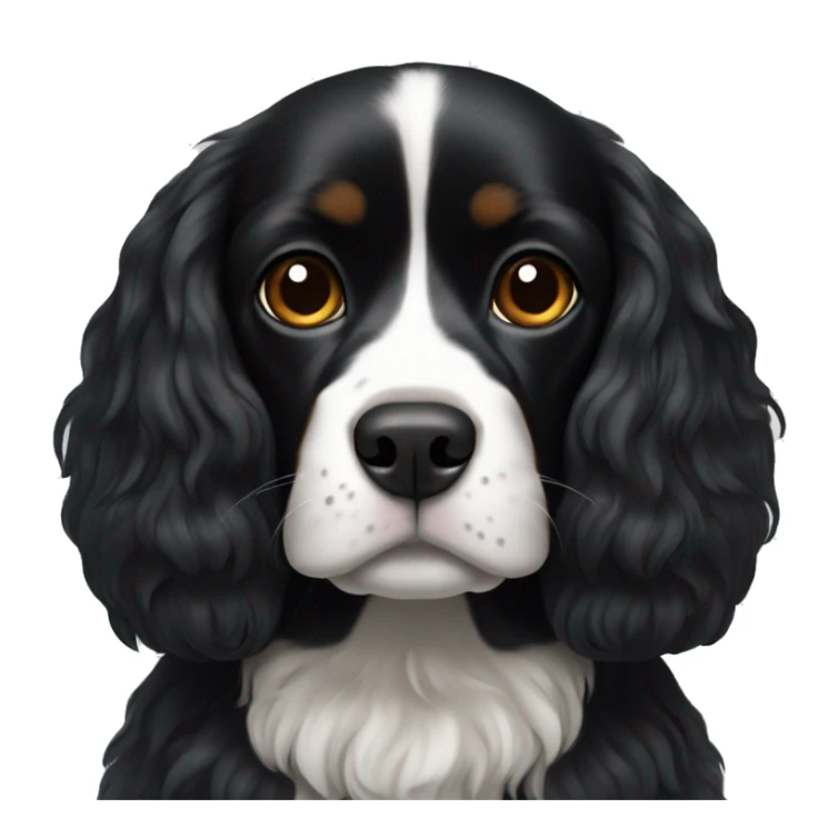 completely black small king spaniel with black fur on his whole face and white fur on chest sticker