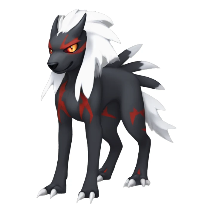 Black Cool Edgy Absol-Houndoom-Garchomp-Luxray Fakémon Digimon with Red and white Edgy markings, full body, outlined sticker