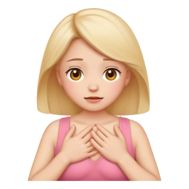cute, blushing face with hands covering chest, hinting at shyness, emoji style sticker