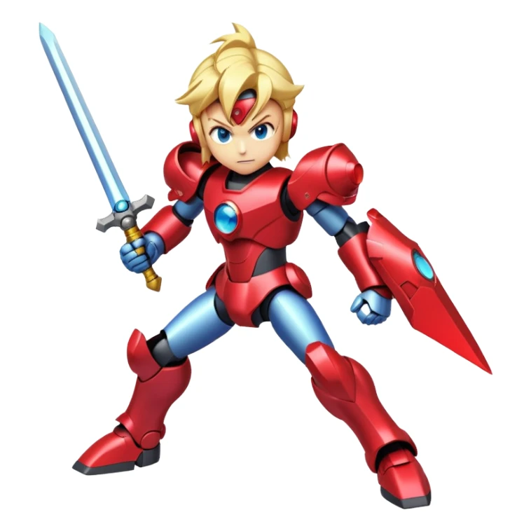 Megaman Zero robot with red armor, blonde hair, and Z-saber sword sticker