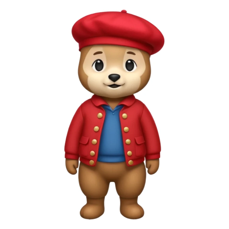 A cute emoji bear, full-length, side view, wearing a stylish red beret. sticker