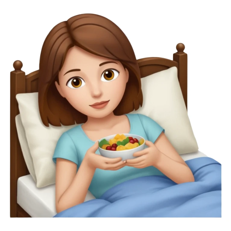 Brown hair woman laying in bed eating  sticker