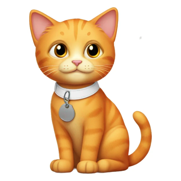 orange cat with a name tag that says “fry” sticker