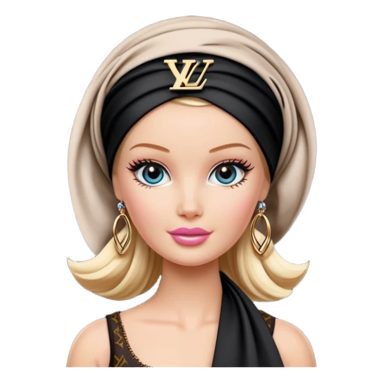 Barbie wearing a louis vuitton black head scarf sticker