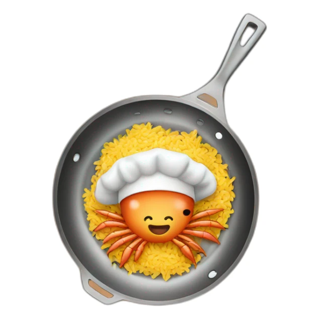 prawn dressed as a cook cooking fried rice in a skillet sticker