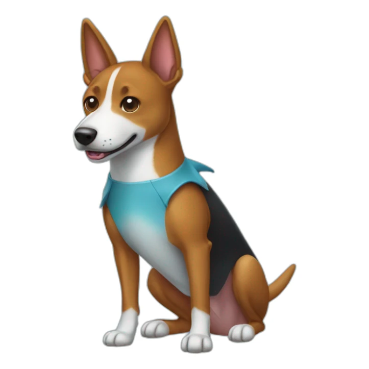 Black Basenji wearing shark costume sticker