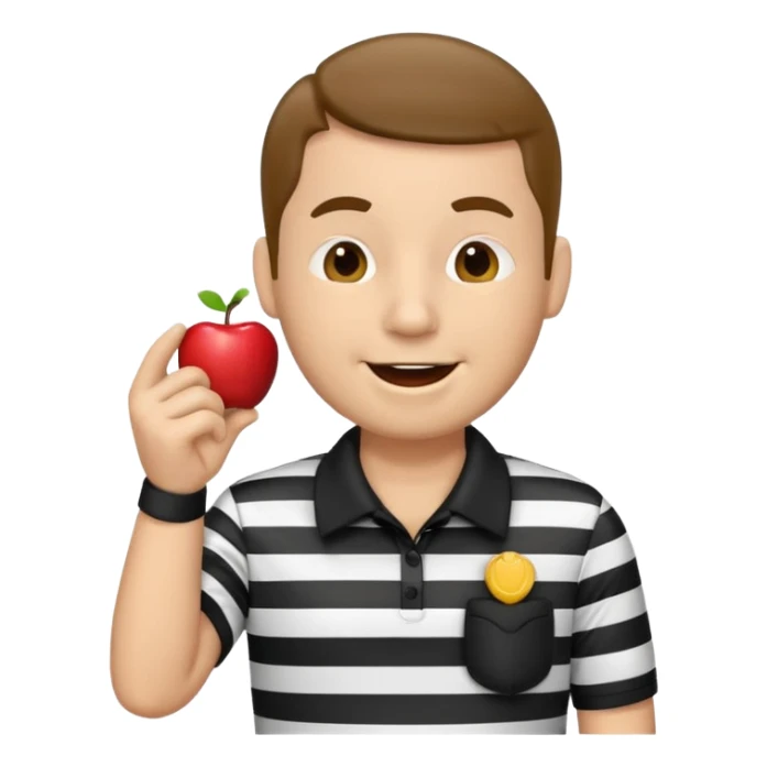 referee emoji, apple style, blowing whistle, black and white striped shirt sticker